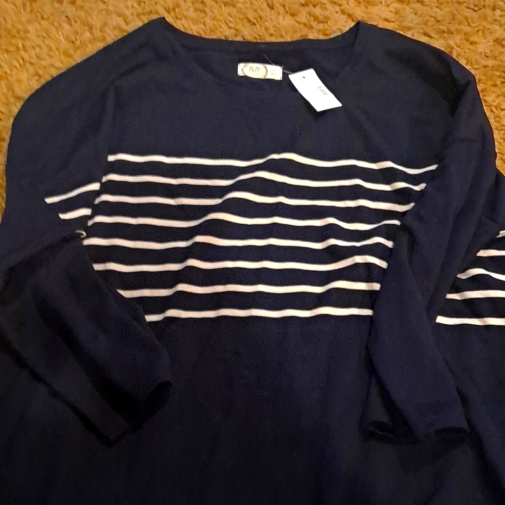 Navy and white striped dress